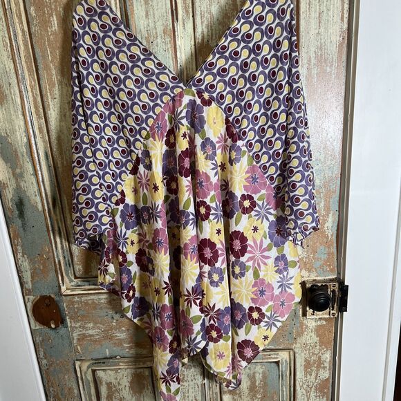 Colorful Semi Sheer Cover Up/Boho Blouse One Size Purples Yellows Floral - Picture 3 of 6